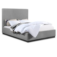 Alfie Grey Linen Textured Fabric Queen Bed