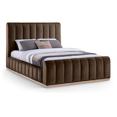 Amara Brown Velvet Upholstered Queen Bed