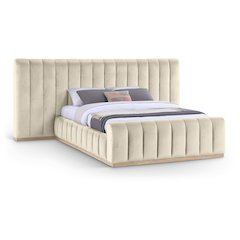 Amara Cream Velvet Upholstered Queen Bed