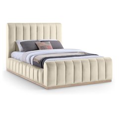 Amara Cream Velvet Upholstered Queen Bed