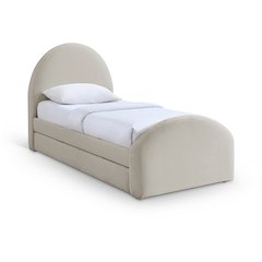 Andaz Beige Chenille Fabric Upholstered Twin Trundle Bed