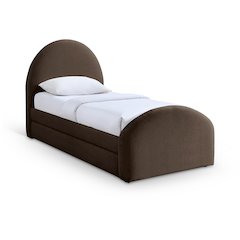 Andaz Brown Chenille Fabric Upholstered Twin Trundle Bed