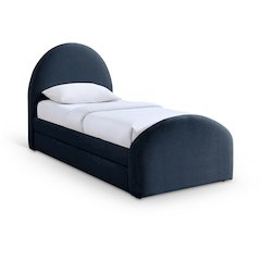 Andaz Navy Chenille Fabric Upholstered Twin Trundle Bed