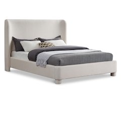 Penny Cream Linen Textured Fabric Queen Bed
