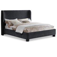 Penny Black Chenille Fabric Queen Bed