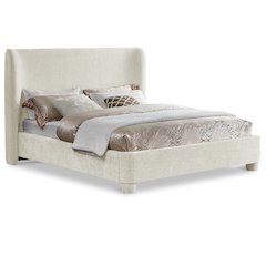 Penny Cream Chenille Fabric Queen Bed