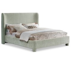 Penny Mint Green Chenille Fabric King Bed