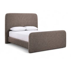 Fira Brown Linen Textured Fabric Upholstered Queen Bed
