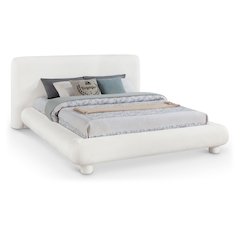 Blair Cream Chenille Fabric Upholstered Queen Bed