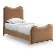 Arvada Cognac Vegan Leather Upholstered Twin Bed (3 Boxes)