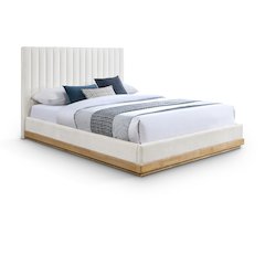 Emmet Cream Chenille Fabric Queen Bed