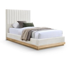 Emmet Cream Chenille Fabric Twin Bed