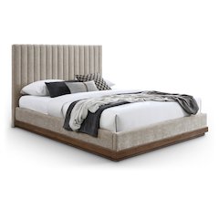 Emmet Beige Chenille Fabric Queen Bed