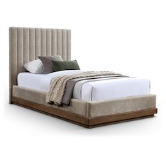 Emmet Beige Chenille Fabric Twin Bed