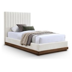 Emmet Cream Chenille Fabric Twin Bed