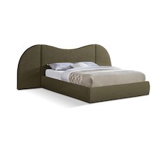 Everest Olive Green Boucle Fabric Queen Bed