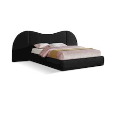 Everest Black Linen Textured Fabric Queen Bed