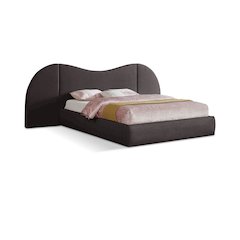 Everest Brown Linen Textured Fabric Queen Bed