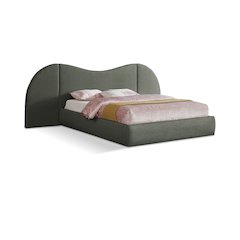 Everest Olive Green Linen Textured Fabric Queen Bed