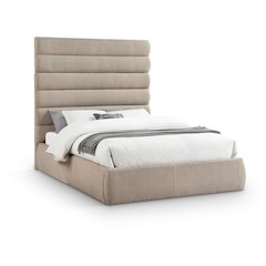 Adam Beige Linen Textured Fabric Queen Bed