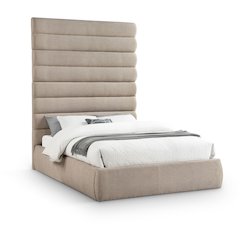 Adam Beige Linen Textured Fabric Queen Bed