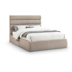 Adam Beige Linen Textured Fabric Queen Bed
