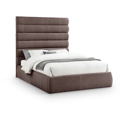 Adam Brown Linen Textured Fabric Queen Bed