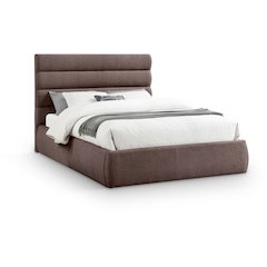 Adam Brown Linen Textured Fabric Queen Bed