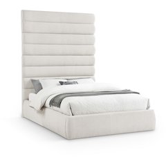 Adam Cream Linen Textured Fabric Queen Bed