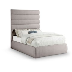 Adam Taupe Linen Textured Fabric Full Bed