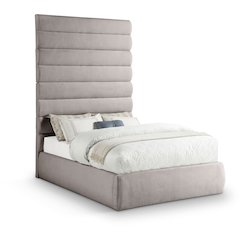 Adam Taupe Linen Textured Fabric Full Bed