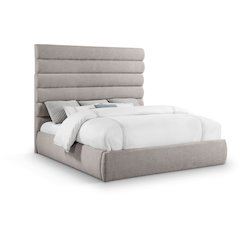 Adam Taupe Linen Textured Fabric King Bed