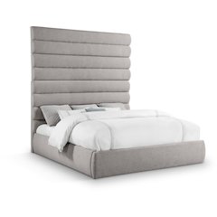 Adam Taupe Linen Textured Fabric King Bed