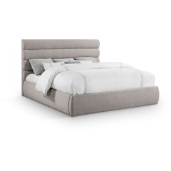 Adam Taupe Linen Textured Fabric King Bed