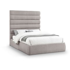 Adam Taupe Linen Textured Fabric Queen Bed