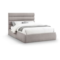 Adam Taupe Linen Textured Fabric Queen Bed
