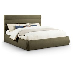 Adam Olive Boucle Fabric King Bed