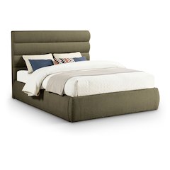 Adam Olive Boucle Fabric Queen Bed
