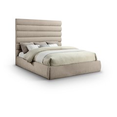 Adam Beige Chenille Fabric King Bed
