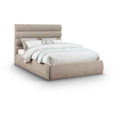 Adam Beige Chenille Fabric Queen Bed