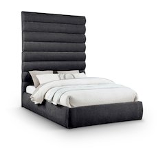 Adam Black Chenille Fabric Queen Bed
