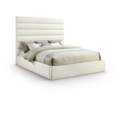 Adam Cream Chenille Fabric King Bed
