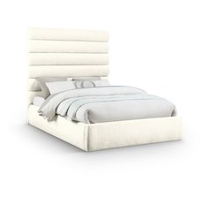 Adam Cream Chenille Fabric Queen Bed
