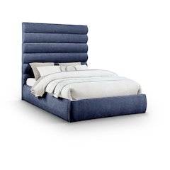 Adam Navy Chenille Fabric Queen Bed