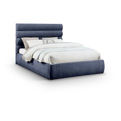 Adam Navy Chenille Fabric Queen Bed