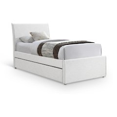 Myles Cream Linen Textured Fabric Twin Trundle Bed