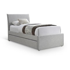 Myles Grey Linen Textured Fabric Twin Trundle Bed