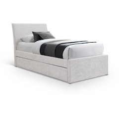 Myles Cream Chenille Fabric Twin Trundle Bed