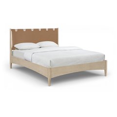 Santos Brown Vegan Leather Headboard And Wood Full Bed