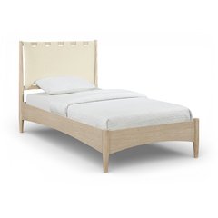 Santos Cream Vegan Leather Headboard And Wood Twin Bed
